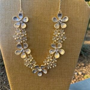Gold Floral Crystal Bib Necklace - Elegant Flower Cluster Design